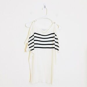 New York & Company Cold Shoulder Stripped Top Small Black/White Lightweight
